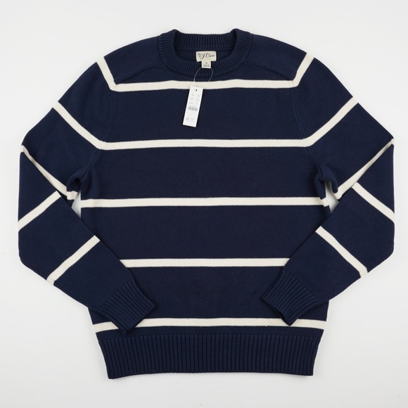 New J.CREW Mens Size S Heritage Cotton Crewneck Sweater White Navy Stripe BI842 - Picture 5 of 7